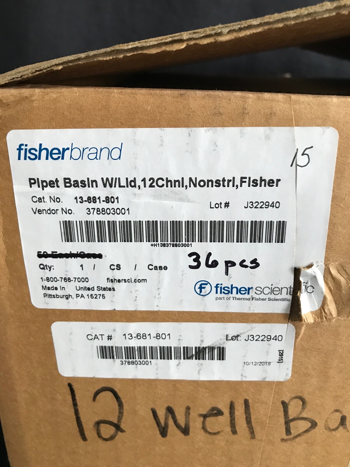 (36) FISHERBRAND 12-Channel Pipet Basin w/ Lid V-Bottom Non-Sterile 13-681-801
