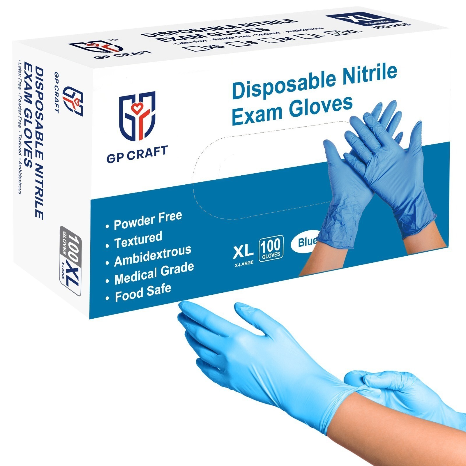 GP Craft Blue Nitrile Gloves Food Safe Latex-Free Disposable 100 Count
