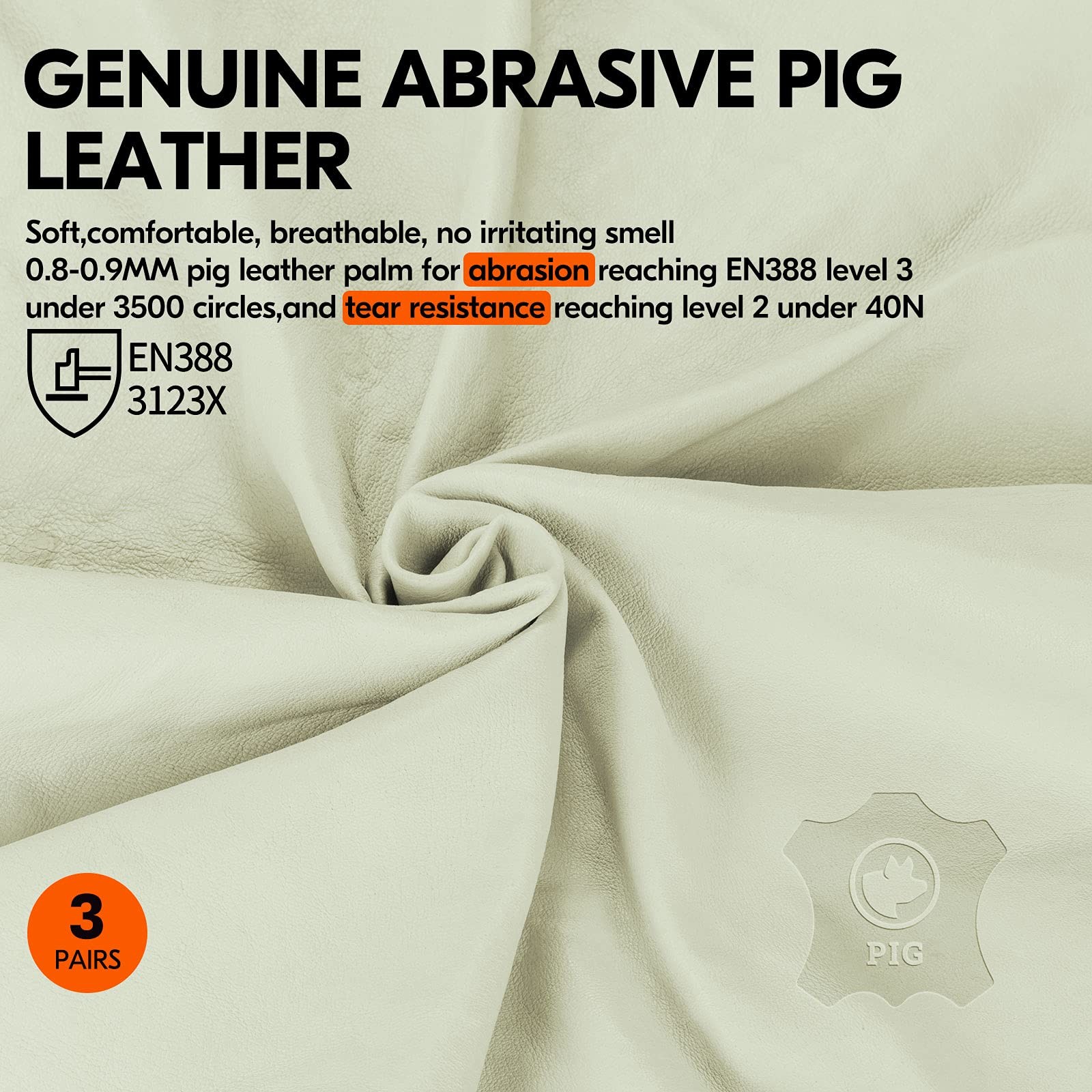 Vgo… 3-Pairs Ulined Safety Pigskin Leather Work Gloves Men Rigger Gloves