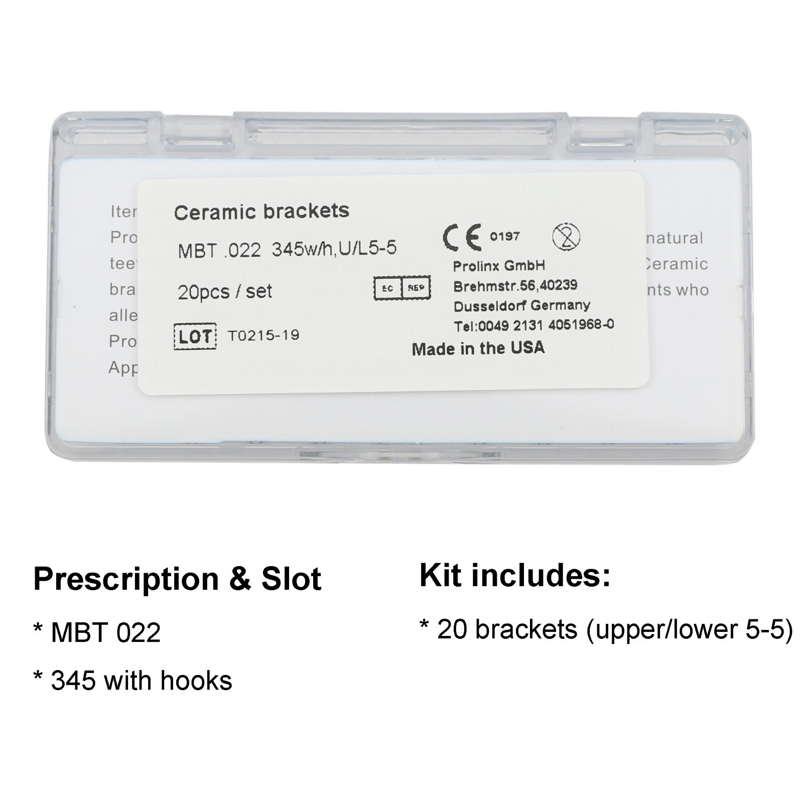 Dental Orthodontic Ceramic Brackets Clear Braces Elegan I MBT Roth 022 345 5-5