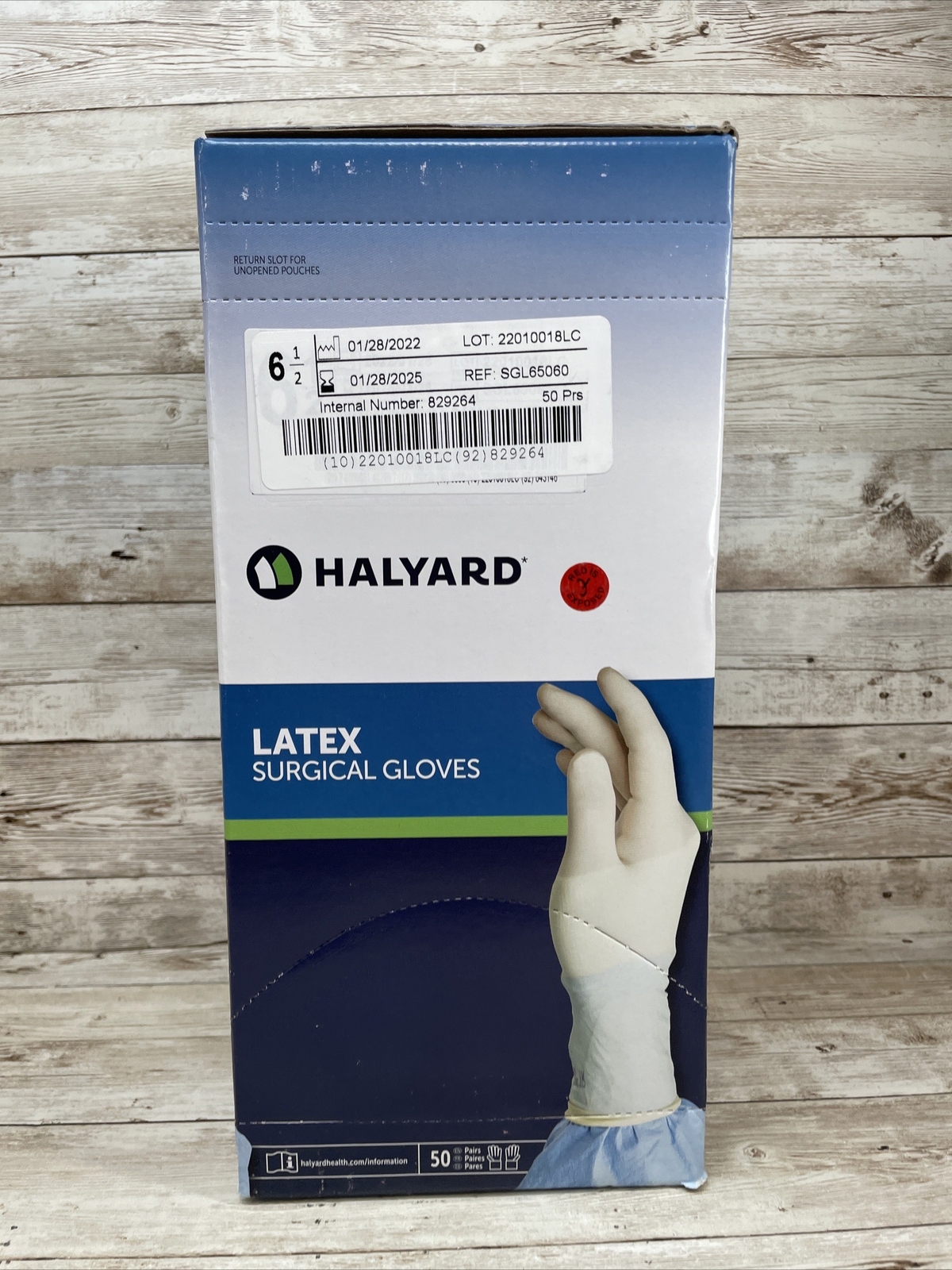 HALYARD LATEX Surgical Gloves, Size: 6.5 *1 Box 50 pair* SGL65060 *See Date*-