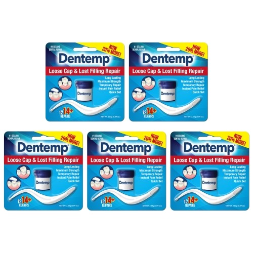 5 Pack Dentemp O.S. One Step Caps And Fillings Repair 12+ Repairs 2.2 Grams Each