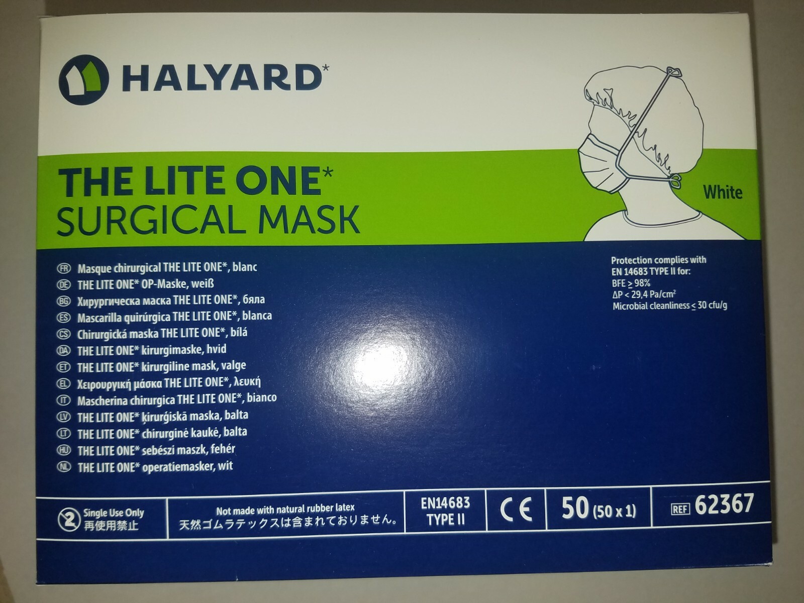 *50-Pieces* Halyard The Lite One Surgical Face Mask White 62367