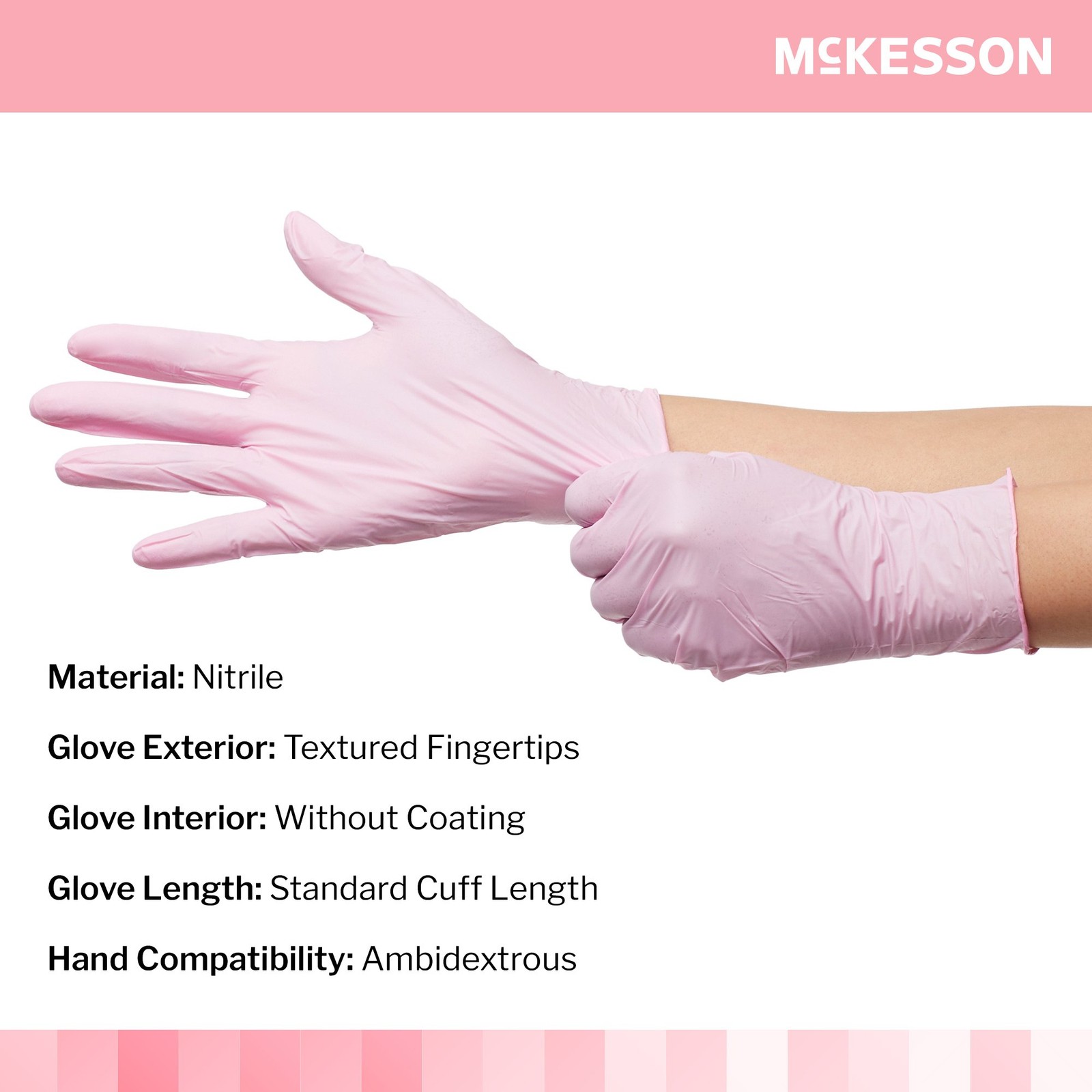 McKesson Pink Nitrile Nitrile Exam Glove Standard Cuff Length SMALL 250 per Box