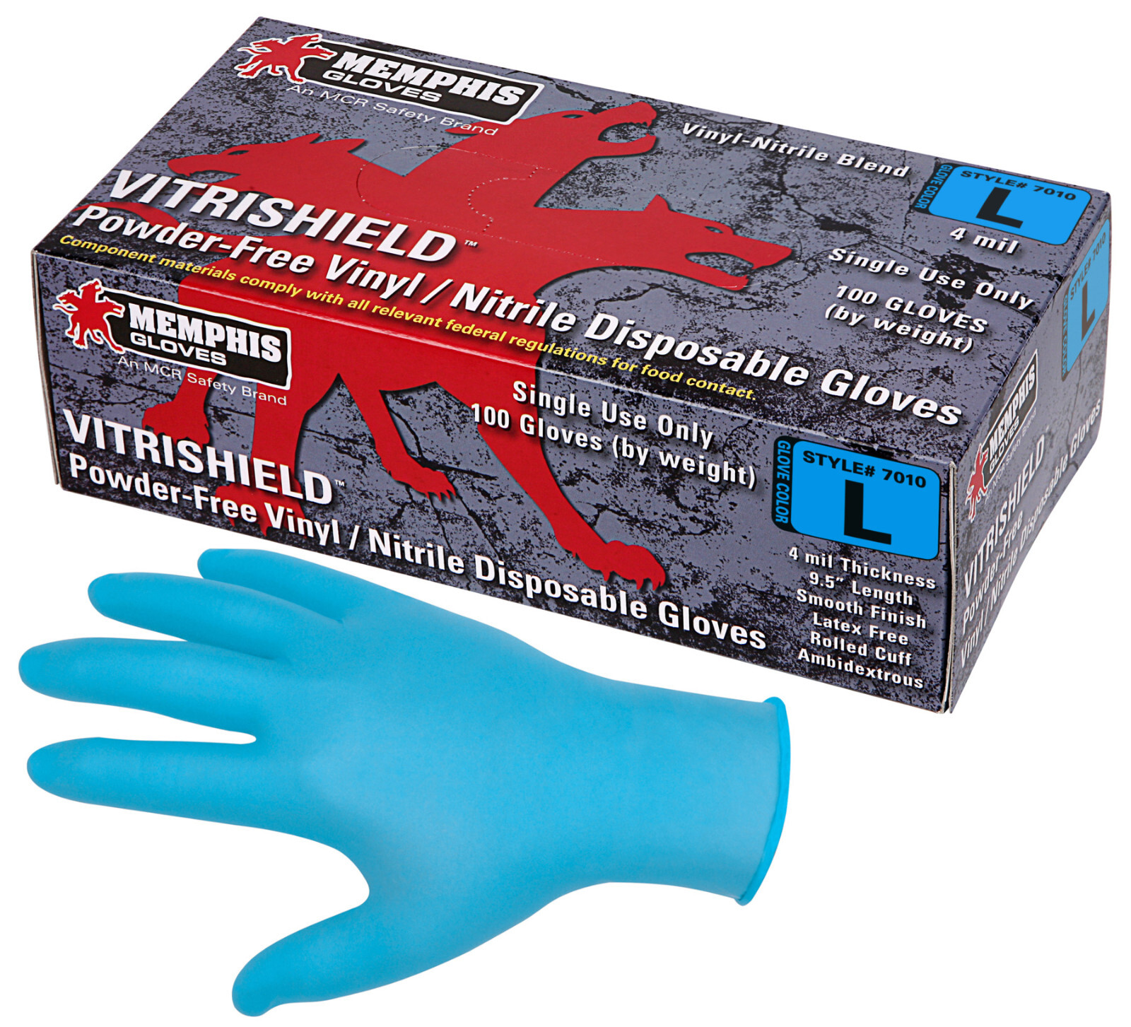 MCR Safety 7010 Industrial Grade Nitrile/Vinyl Powder Free Disposable – L & XL
