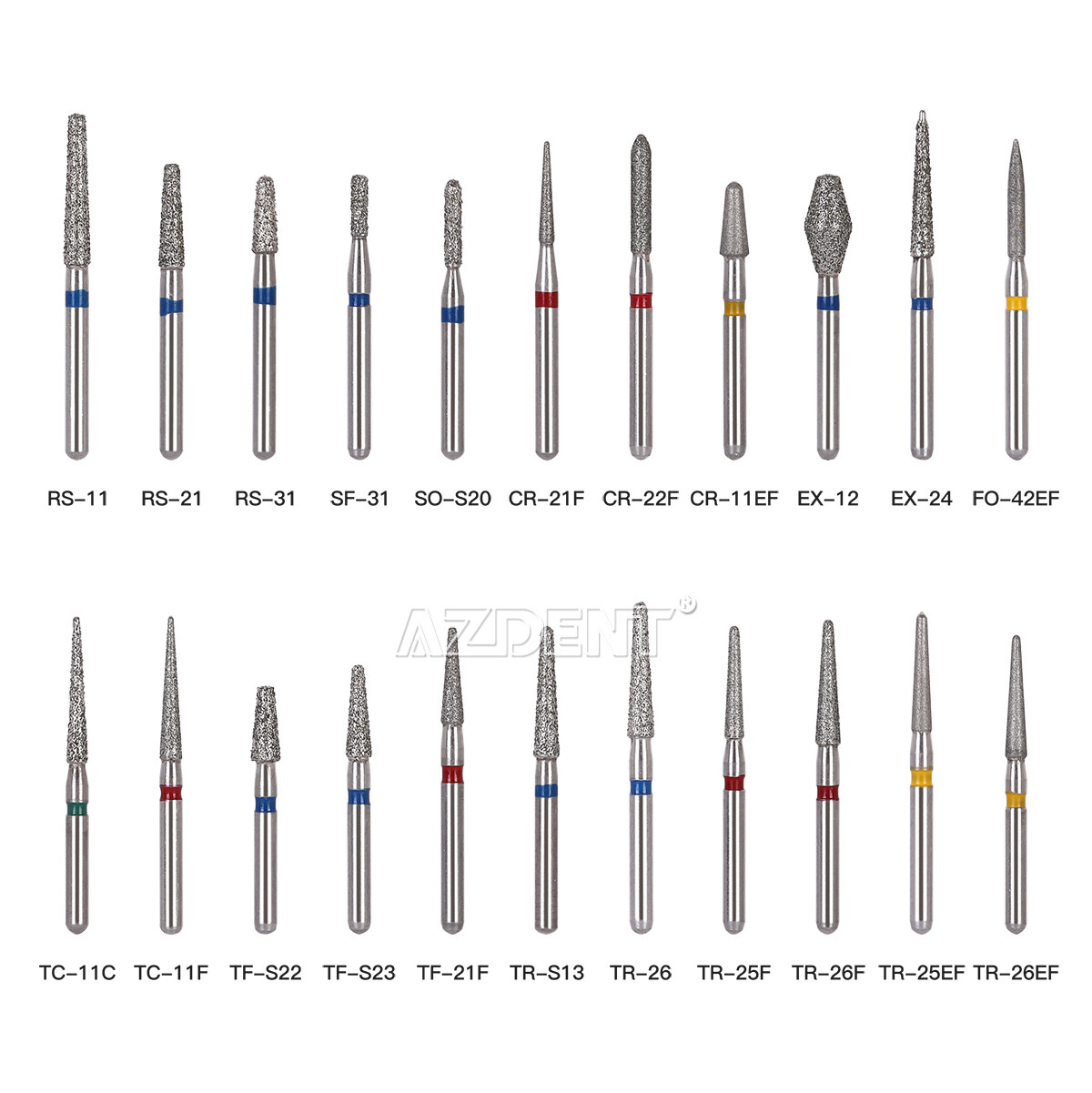 AZDENT Dental Lab Diamond FG Burs Drill For High Speed Handpiece 1.6mm 100 TYPES