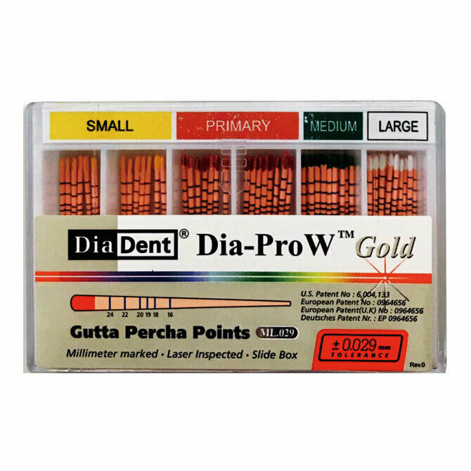 DiaDent Dia-PRO W Gold Gutta Percha Points ML.029 All Sizes WAVE ONE GOLD 60/pk