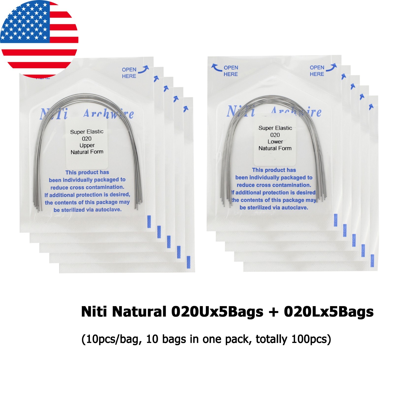 100PCS Dental Orthodontic Niti Arch Wire Rectangular Round Natural Upper Lower