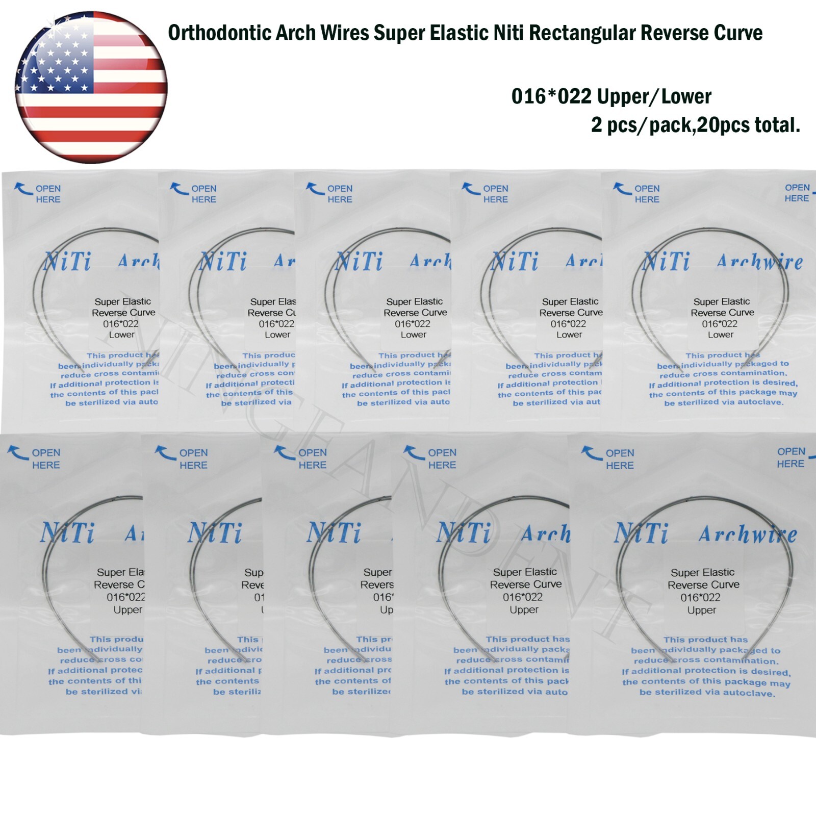 US Dental Ortho Arch Wire NiTi Stainless Reverse Curve Nature Round Square Ovoid