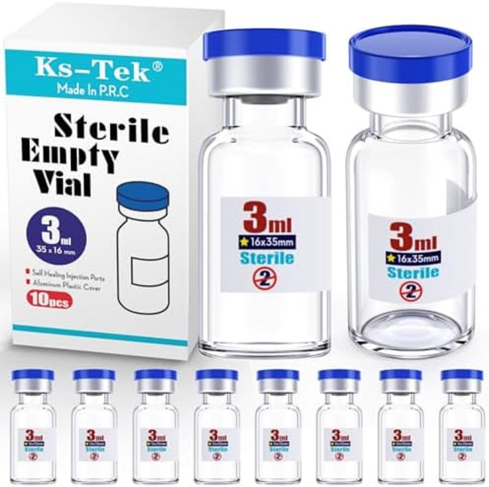 Sterile Glass Vials 3ml with Injection Port Flip Cap 10pcs Medical Vial
