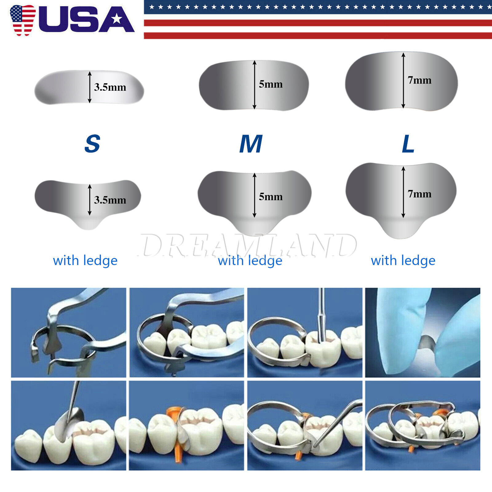 50Pcs Dental Matrices Bands Sectional Contoured Metal Matrix bands S/M/L