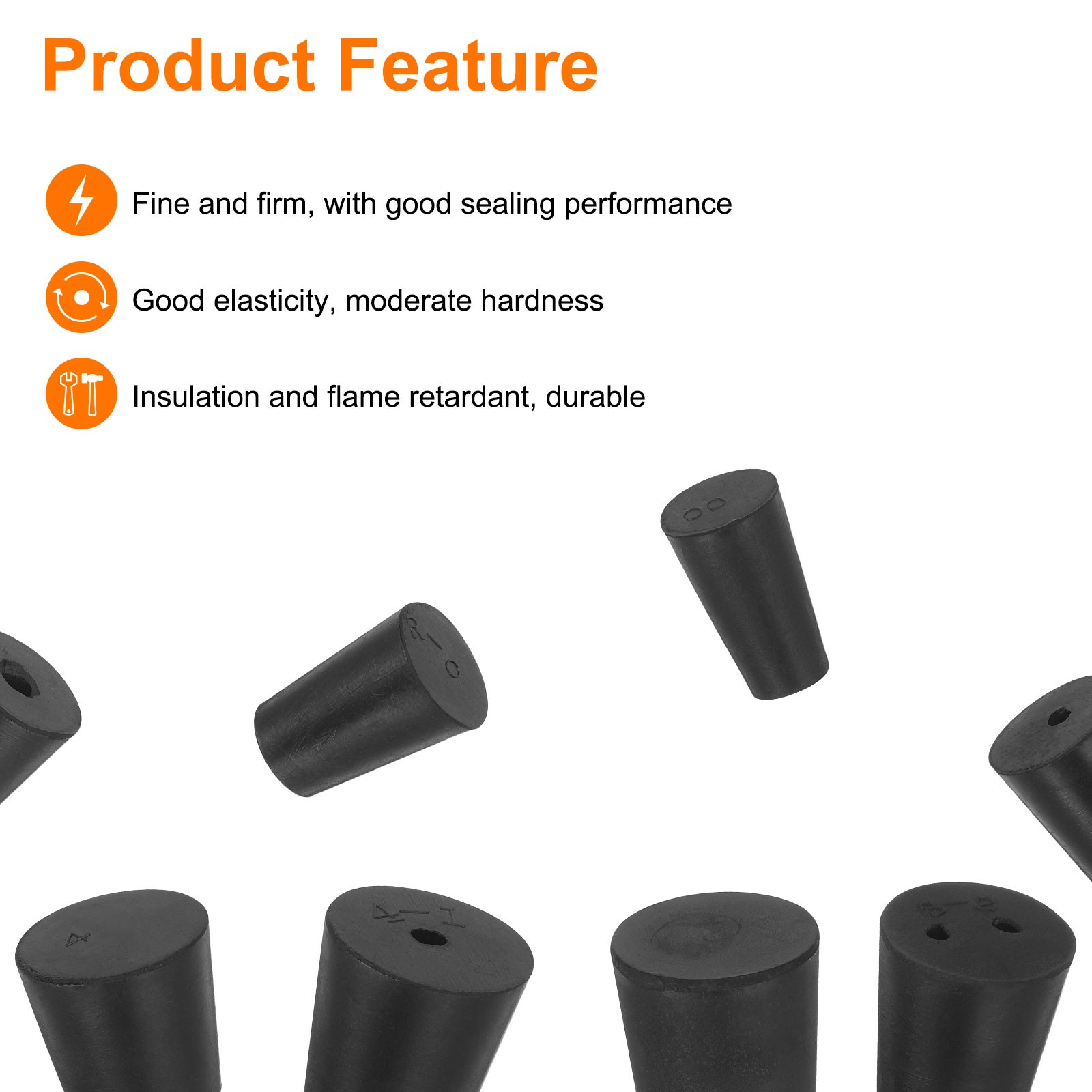 4 Pcs 2-Hole Rubber Stopper, Tapered Seal Tube Stopper Plug, 28x24x25mm Black