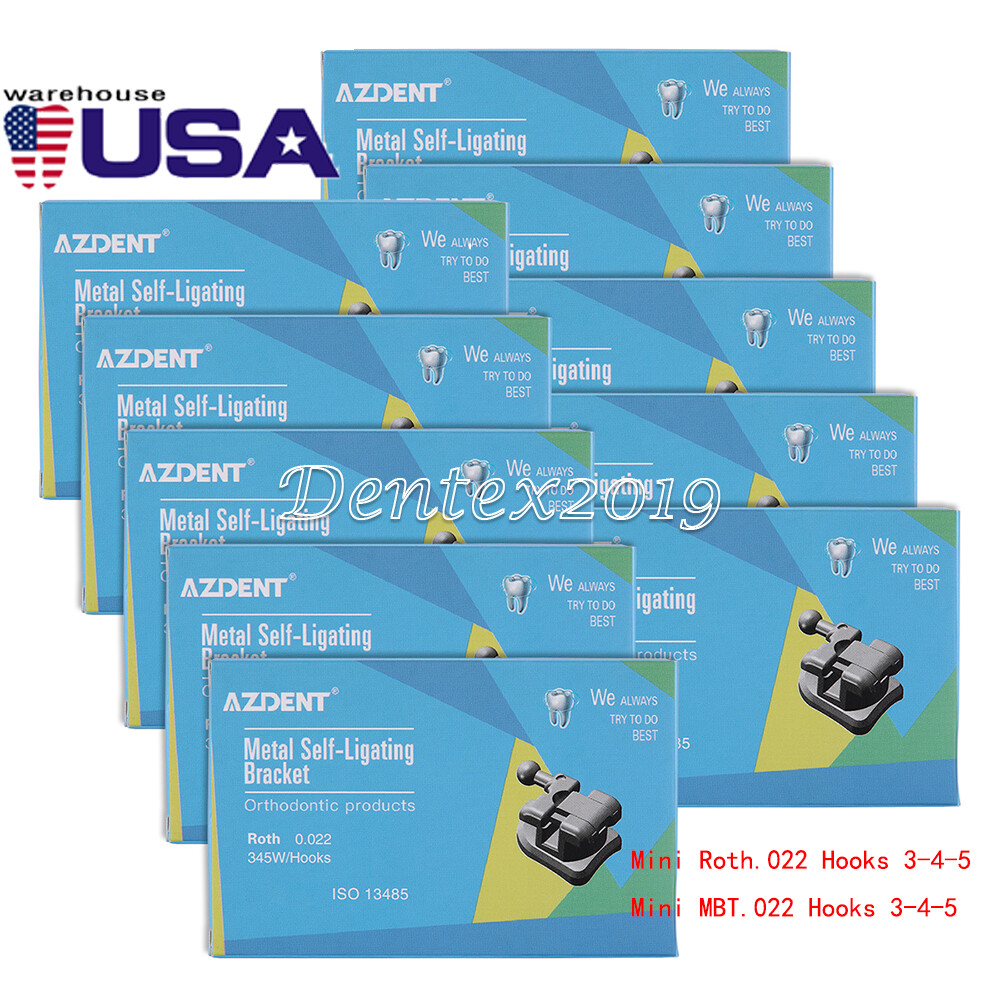 AZDENT Dental Ortho MIM Self Ligating Bracket Braces Mini Roth MBT.022 Hooks 345