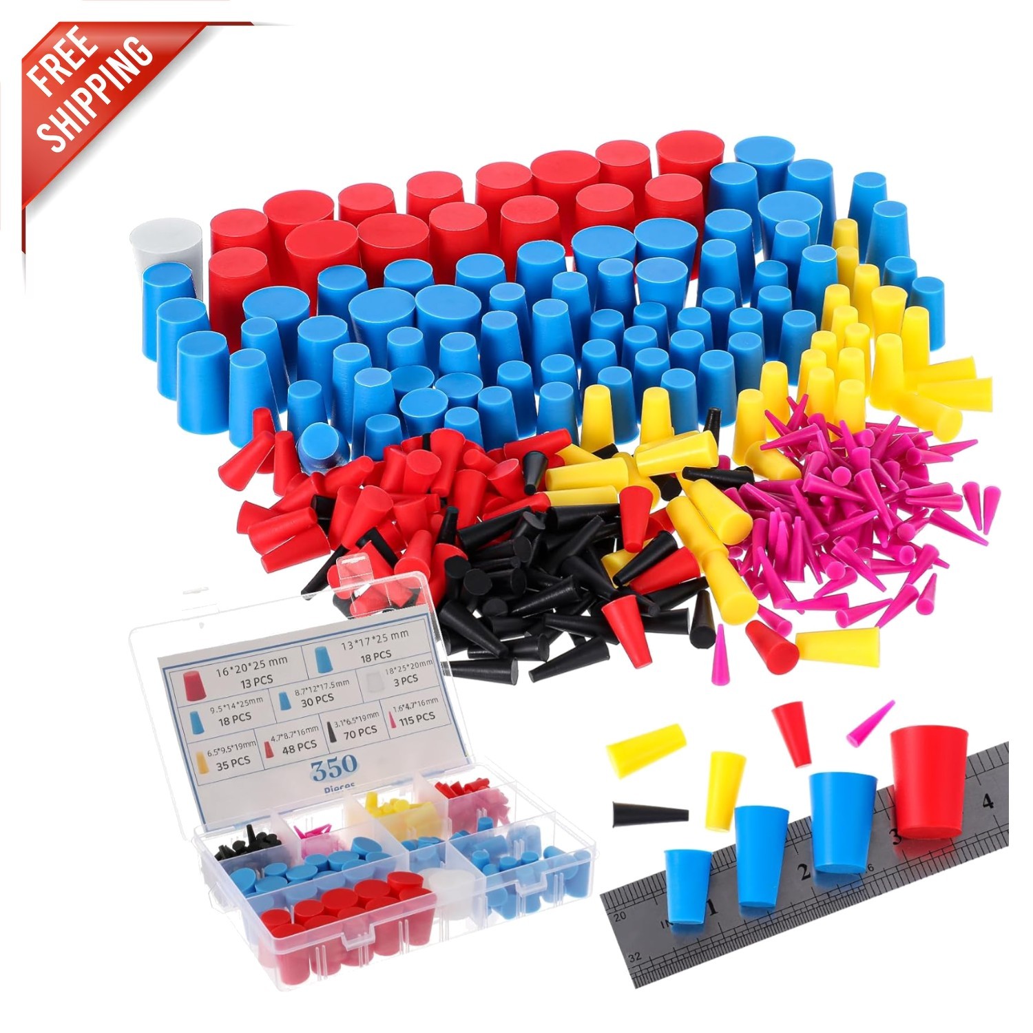 Multicolor Silicone Tapered Plugs – 350 Pcs for Coating and Painting Tasks