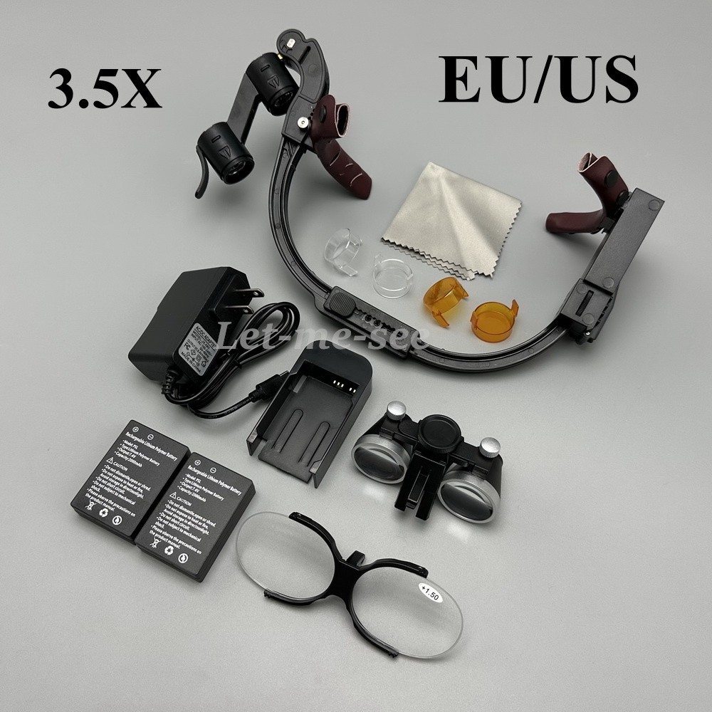 Dental 3.5X Surgical Binocular Loupes Headband Magnifier LED Headlight US/EU