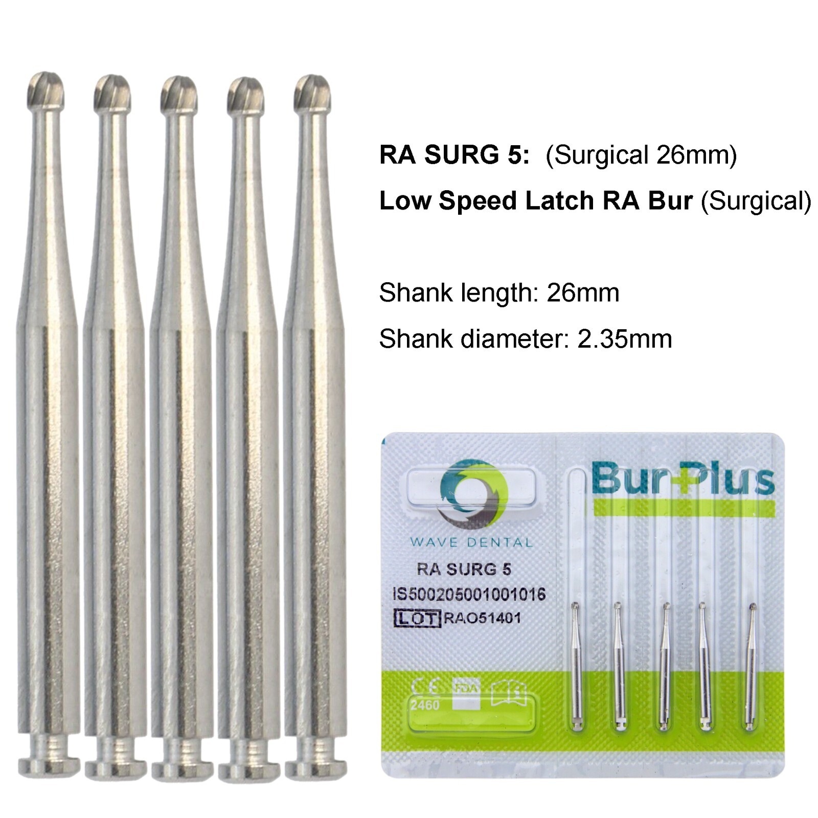 WAVE Dental Round Carbide Burs Latch Surgical Burs 2 4 6 Slow Speed RA 22mm 26mm