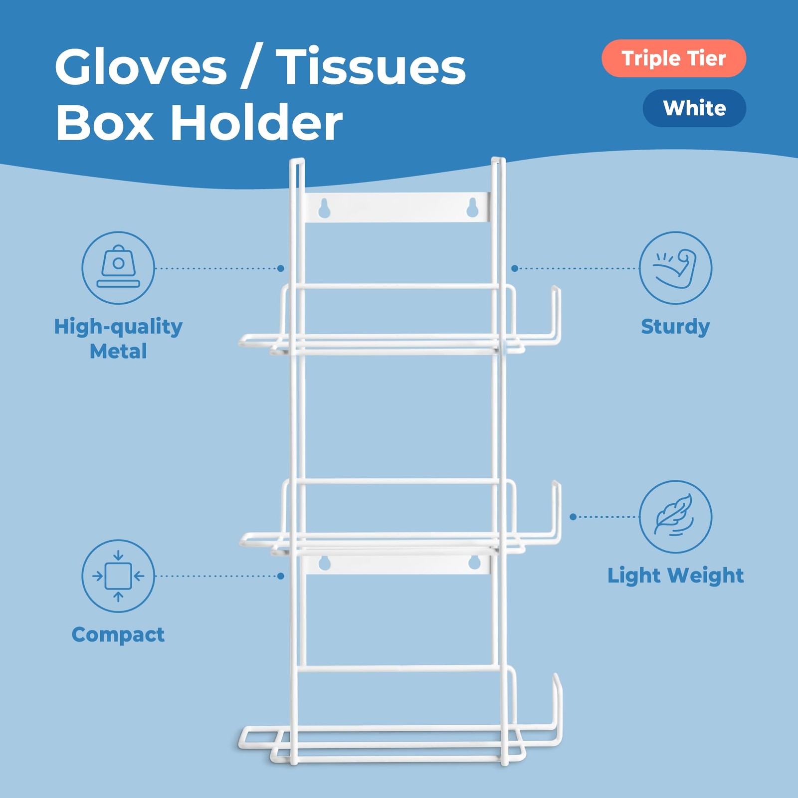 Triple Glove Holder For Wall Mount Wire Rack Disposable Napkin Gloves Box Holder