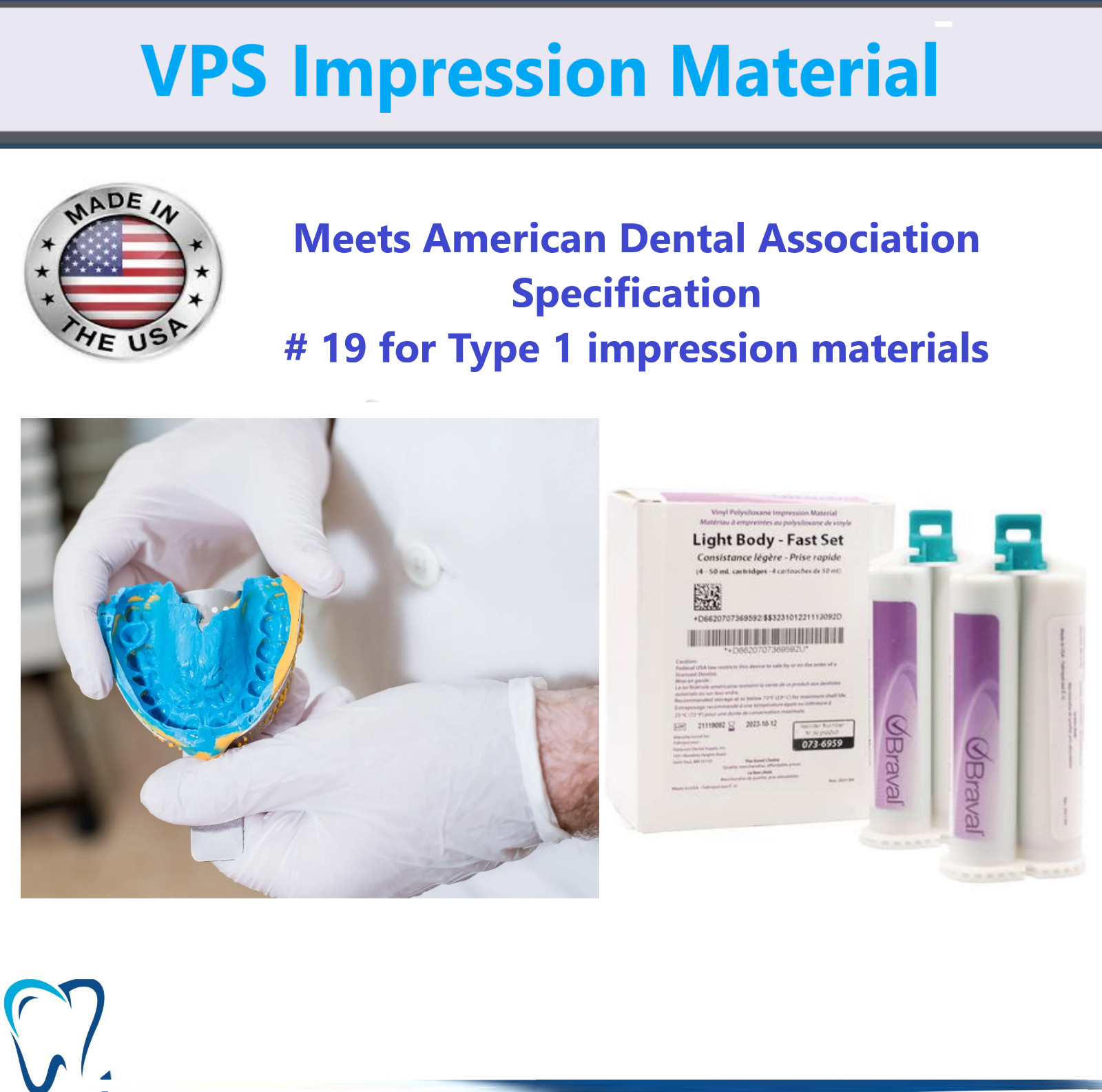 Dental MEDIUM BODY FAST SET VPS Impression Material PVS 50ML Cartridge, Ex 04/24