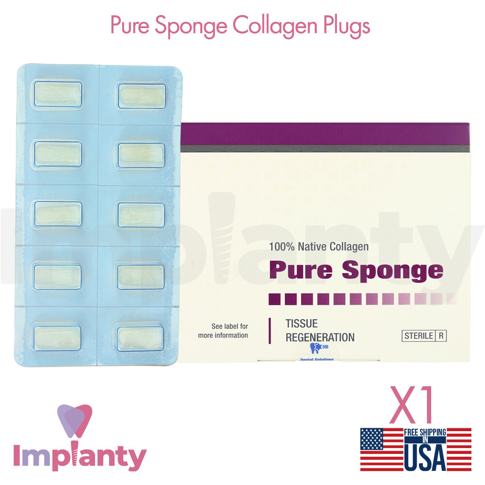 DSI Sterile Pure Sponge Collagen Plug Dental Teeth Extract Bleed Stop 10pcs Box