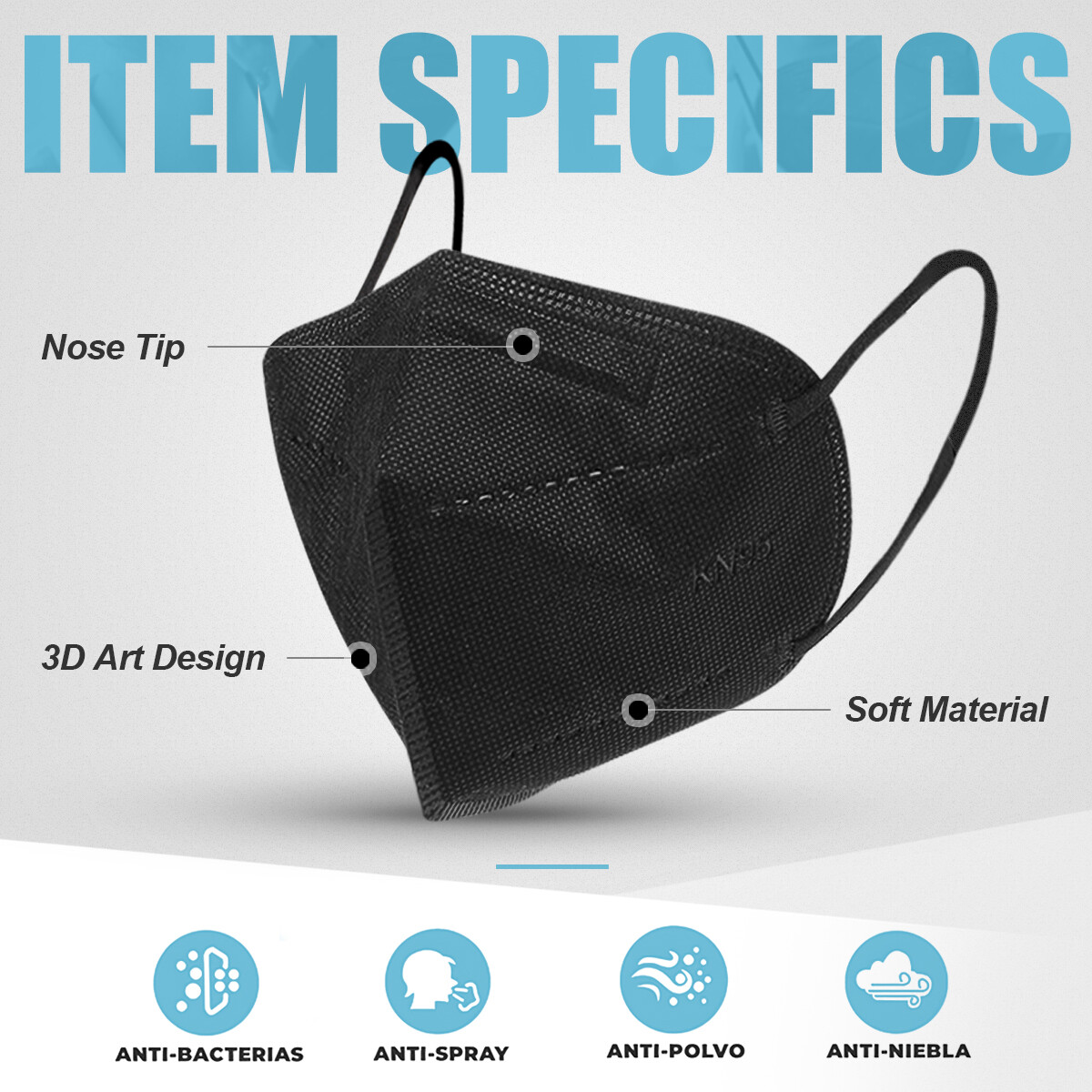 [10/20/30/50/100 Pcs] BLACK 5-Ply Disposable KN95 Face Mask BFE 95% Mouth Cover