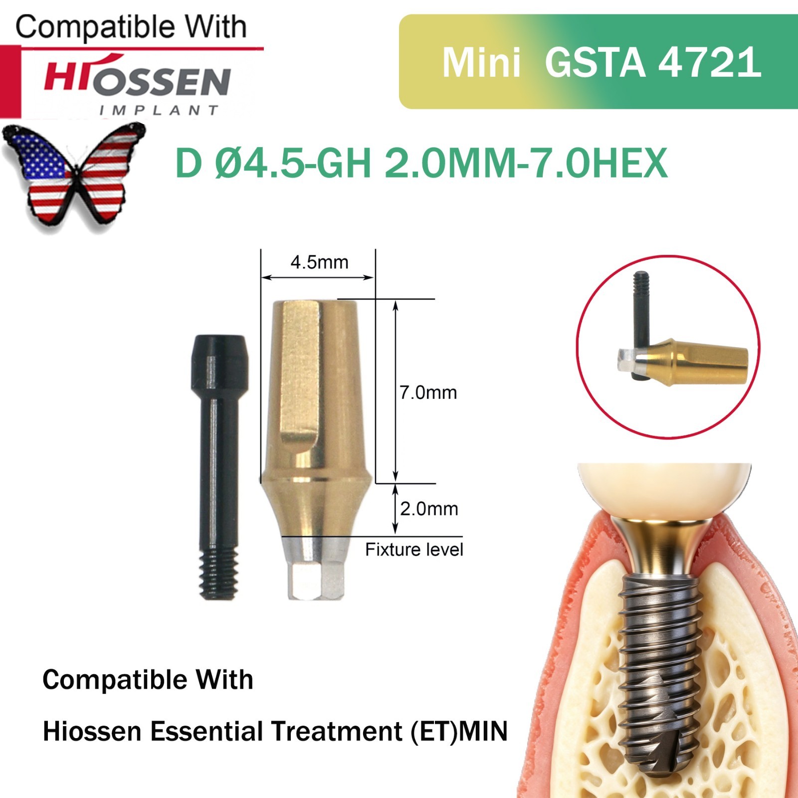US Dental Straight Abutment Hiossen ET Osstem TS Ti Mini Regular Platform Hex