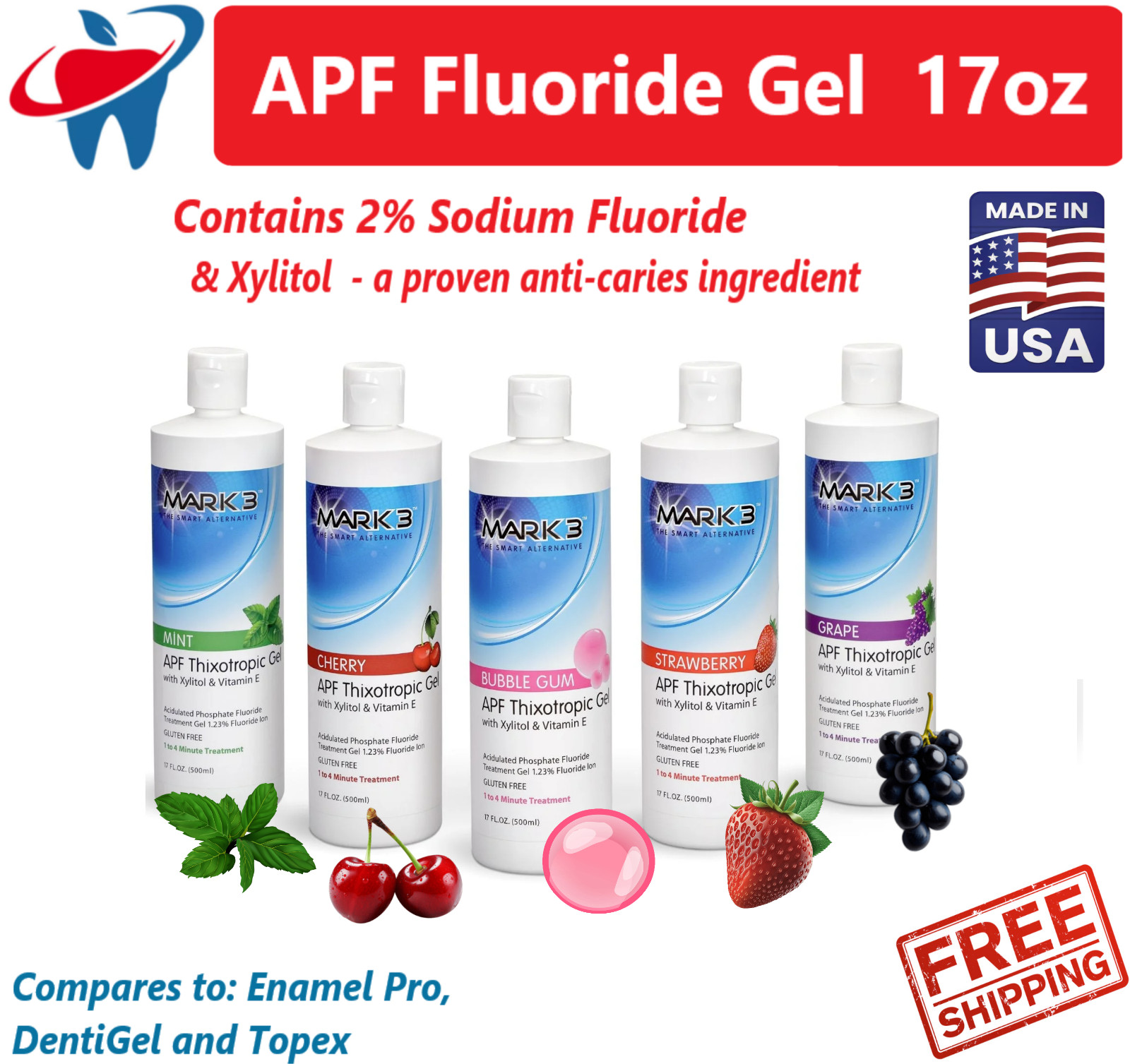 Dental Fluoride Gel Dental APF Thixotrophic Fluoride 1.23% 17 oz., 1-5 Pack USA