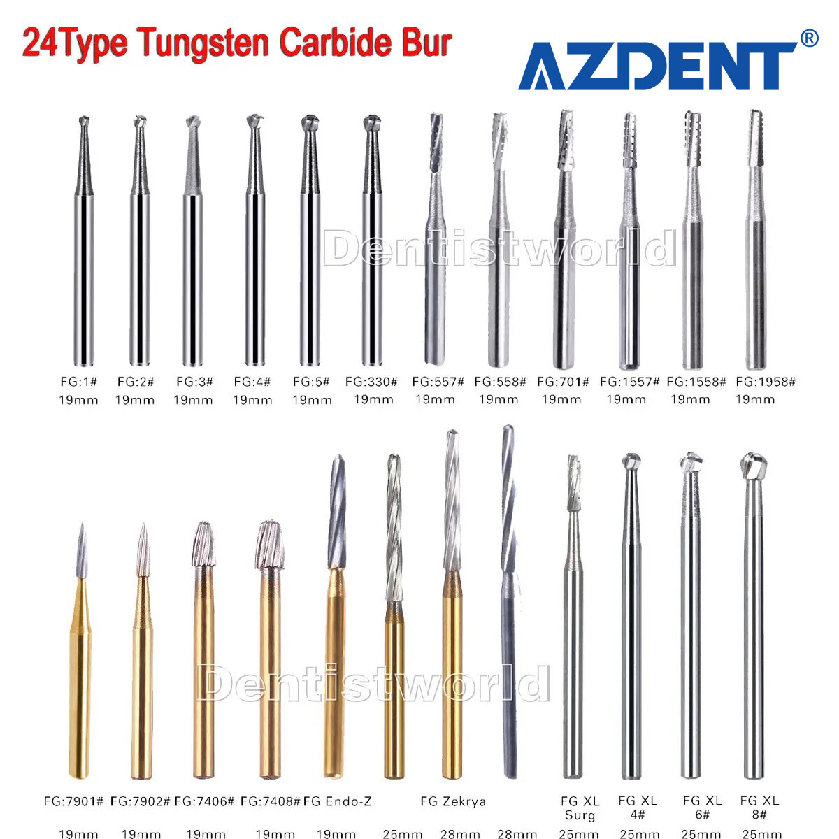 AZDENT Dental FG Fresas de carburo de tungsteno Fit Alta Velocidad pieza de mano