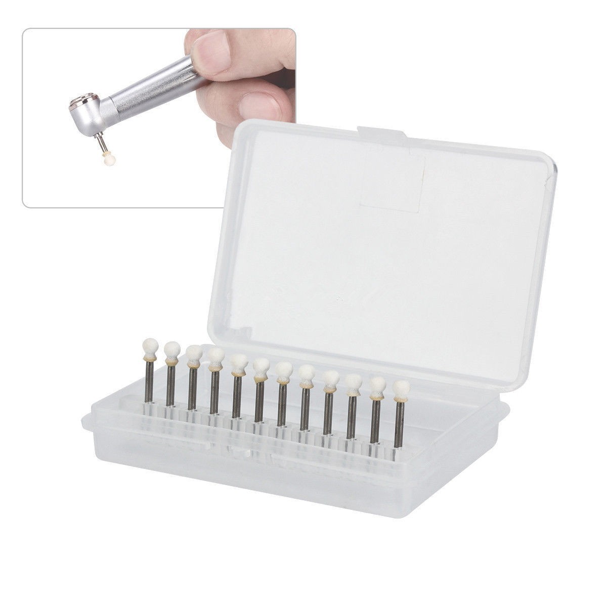 Dental White Stone Polishing Burs Flame/Cone/Round Mounted FG Abrasion Point