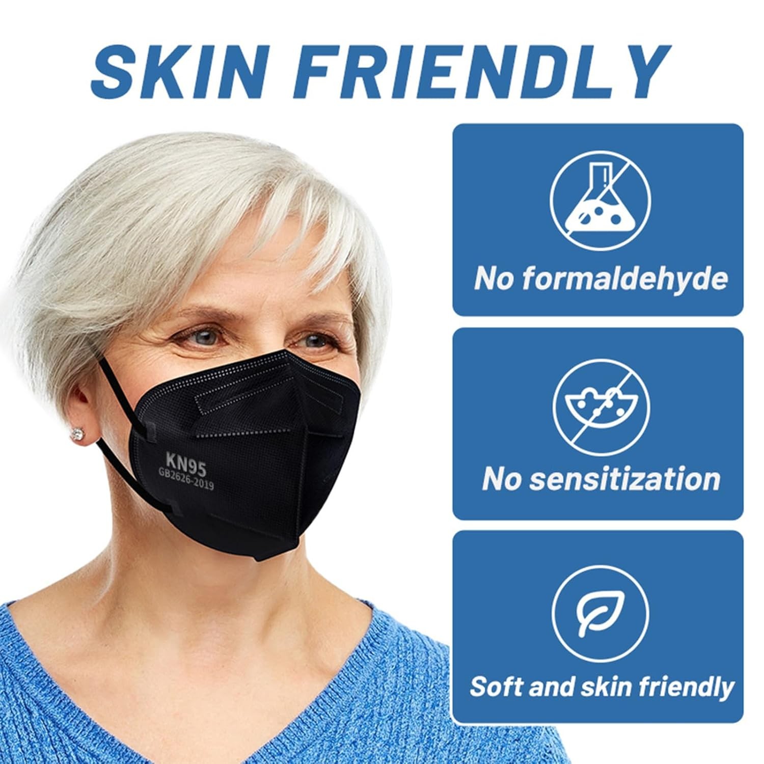KN95 Face Masks Black Adults – 100 Pack KN95 Disposable Comfortable 5-Layer S…