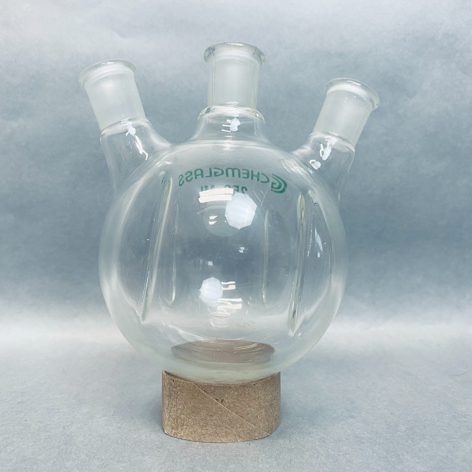 Chemglass Round Bottom 250 ml 3 Neck Flask 14/20 STJ Angled with Morton Indents
