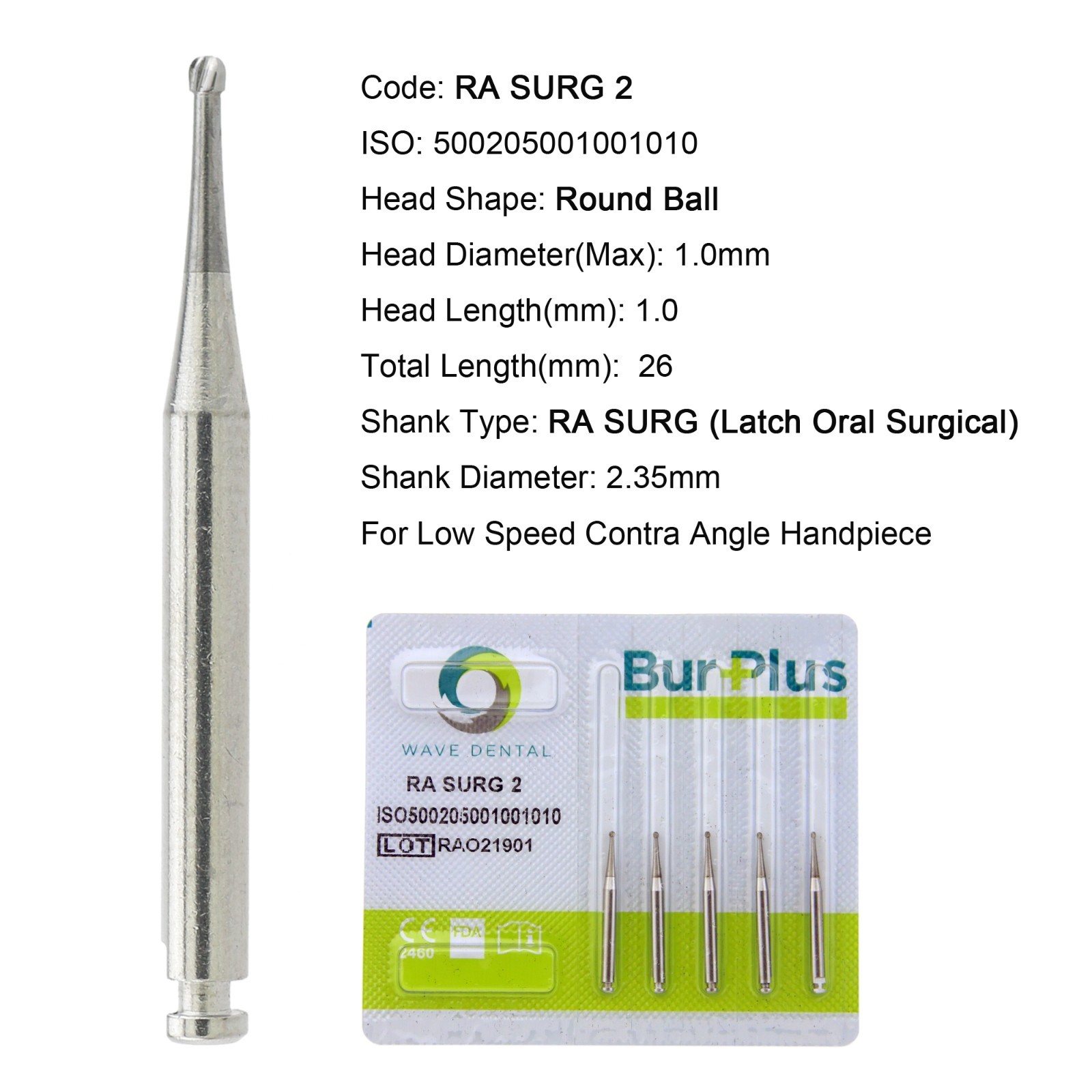 WAVE Dental Surgical Latch Carbide Burs RA SURG Round RA 2 4 6 8 for Slow Speed