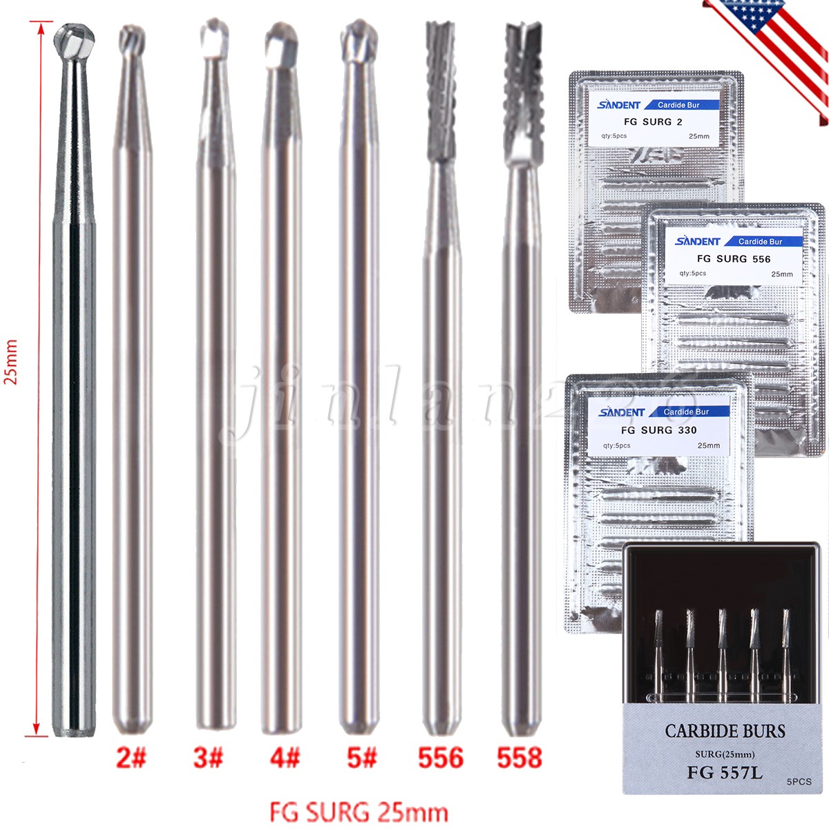 FGOS FGXL Dental Surgical Carbide Burs 25mm Cross Cut Flat End Taper Fissure