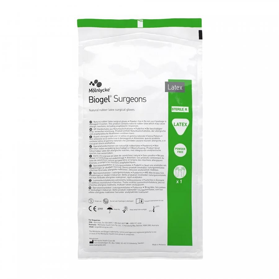Molnlycke Biogel Surgeons Surgical Gloves Sterile Size 7 Straw Color 50 Count