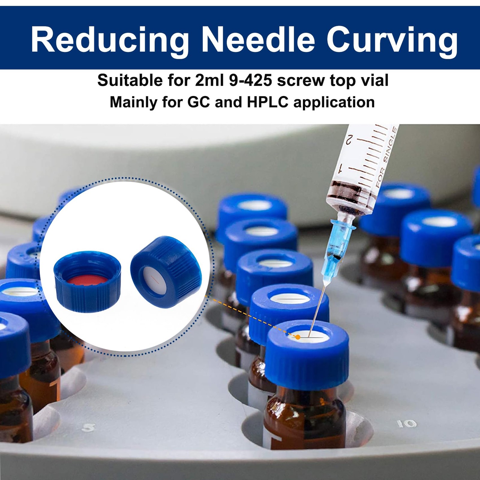 200 PCS 9mm HPLC 2ml Autosampler Vial Caps Ribbed Blue Screw Caps