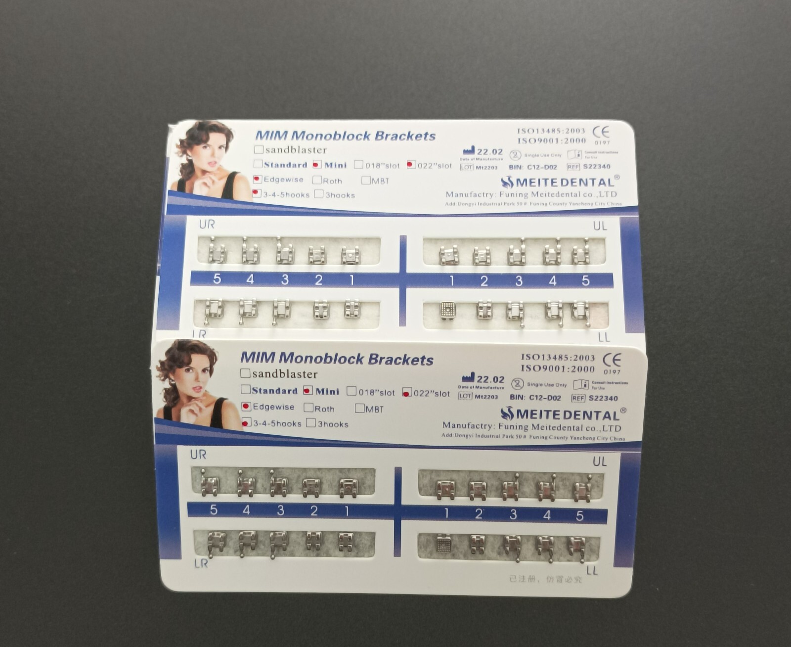 50Set Dental Orthodontic MIM Monoblock Brackets Mini Edgewise 022 Slot 345 hooks