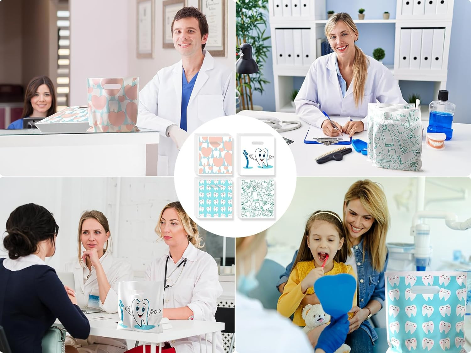100 Pcs Dental Bags, 9 X 8 Inches Tooth Patient Care Goodie Bags, for Dental …