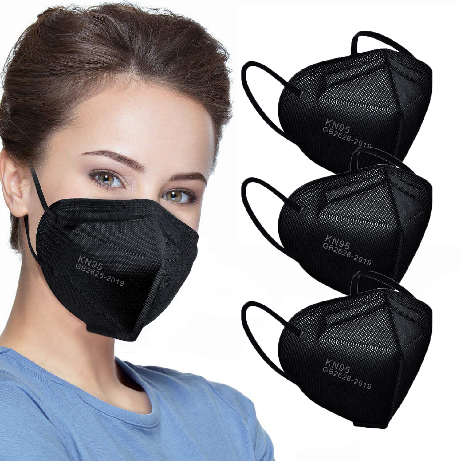 50Pcs KN95 Face Mask Black 5 Layer Cup Dust Safety Masks Filter Efficiency≥95% B