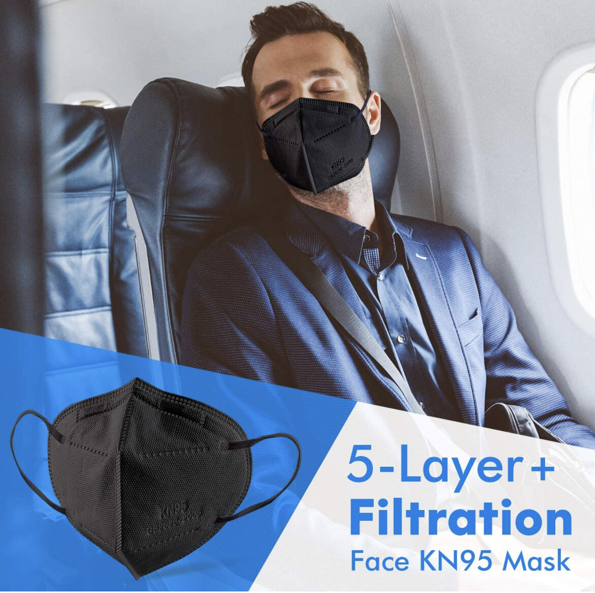 60 Pcs Black KN95 Protective 5 Layer Disposable Face Mask Adult Mouth Nose Cover