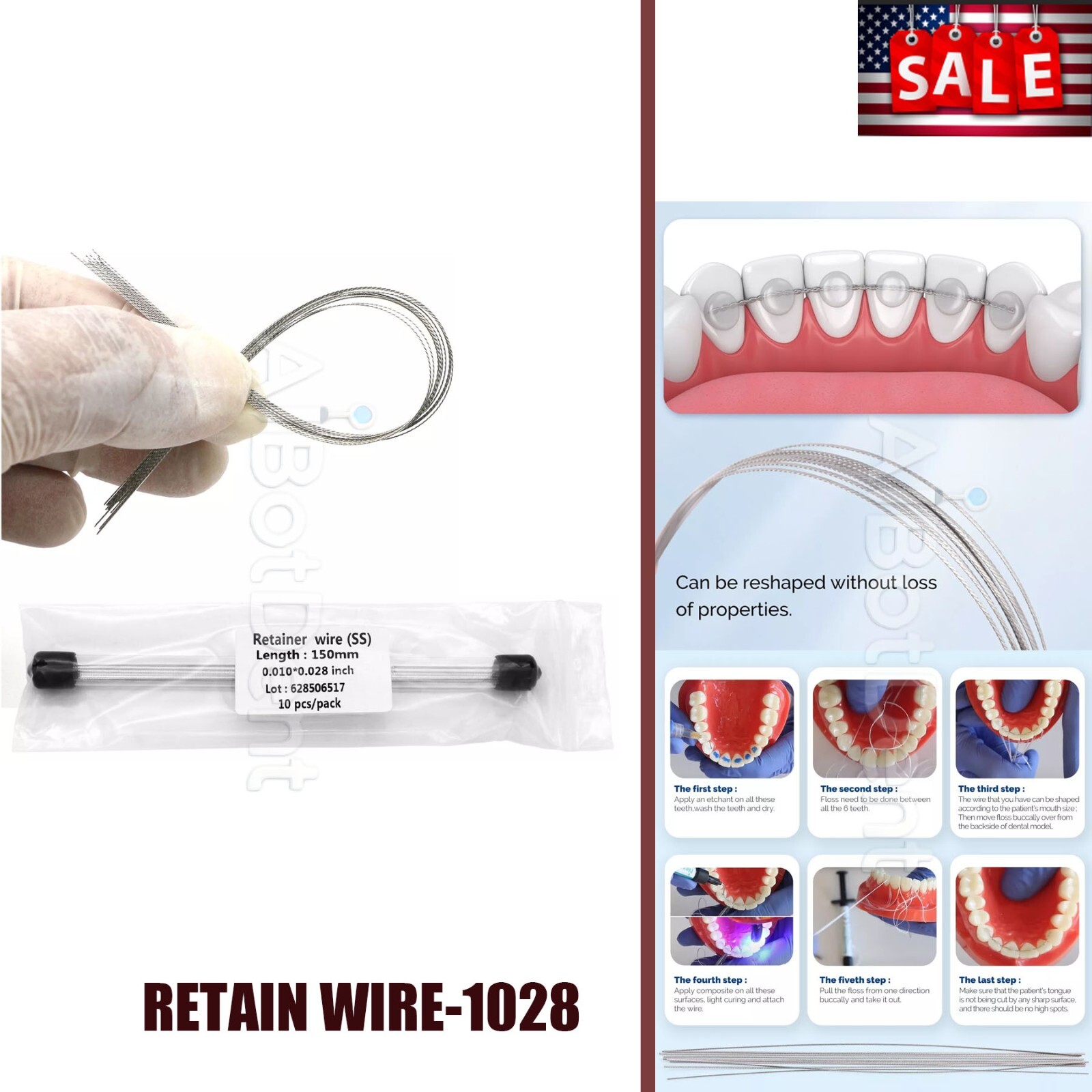 US 10 Pcs Dental Orthodontic Flat Strand Stainless Steel Lingual Retainer Wire