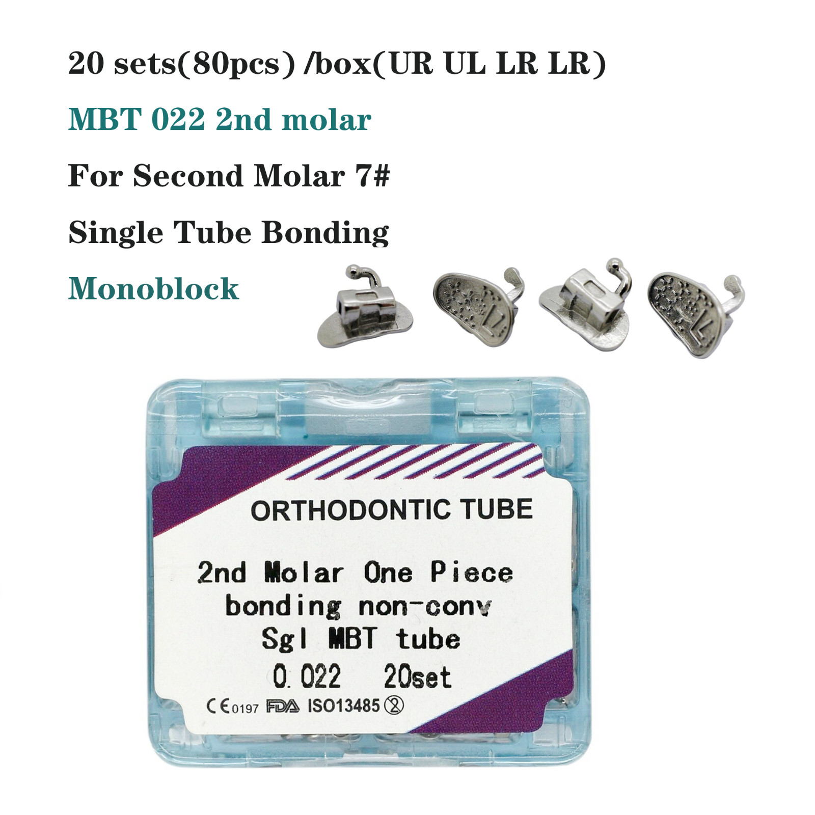 Dental Orthodontic Buccal Tubes 1st 2nd Molar Bracket Roth MBT 022 Bondable