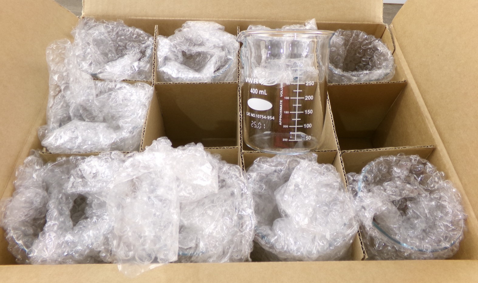 Box of 10 Avantor VWR Low Form Griffin Beakers, 400ml, # 10754-954, New S7