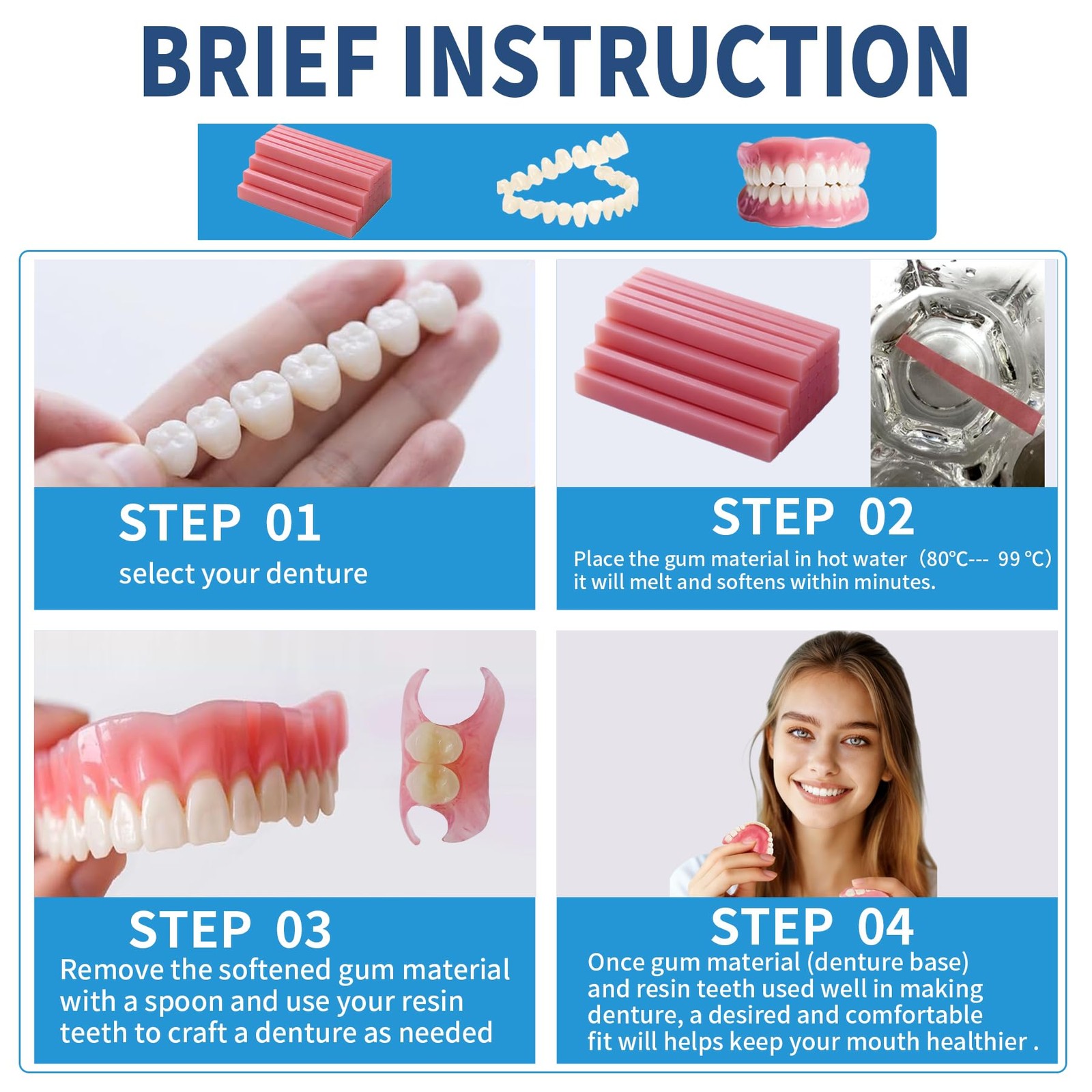 DIY Denture Kit Full Set of Top & Bottom Fake 1 Ounce (Pack 1), White