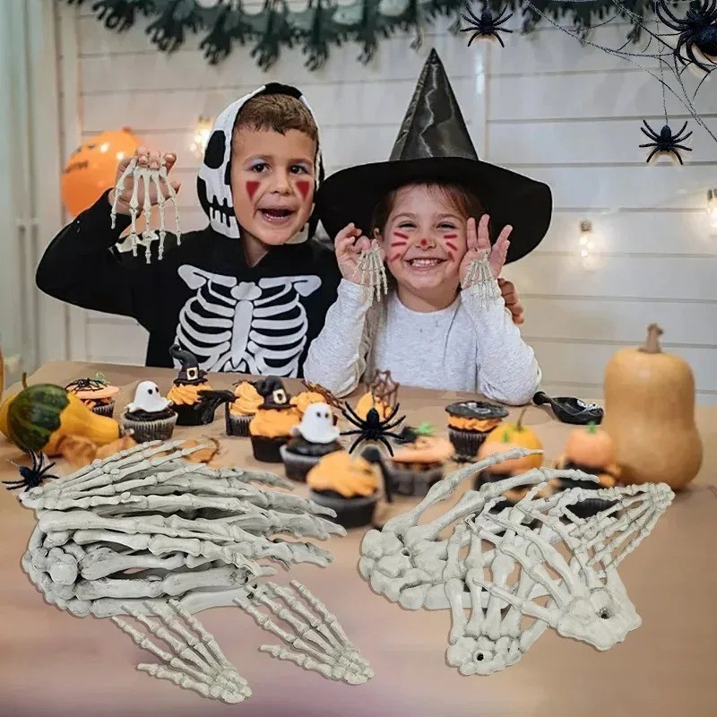 Halloween Skeleton Hand Scary Realistic Size Hand Bone Skull Decors Zombie Party