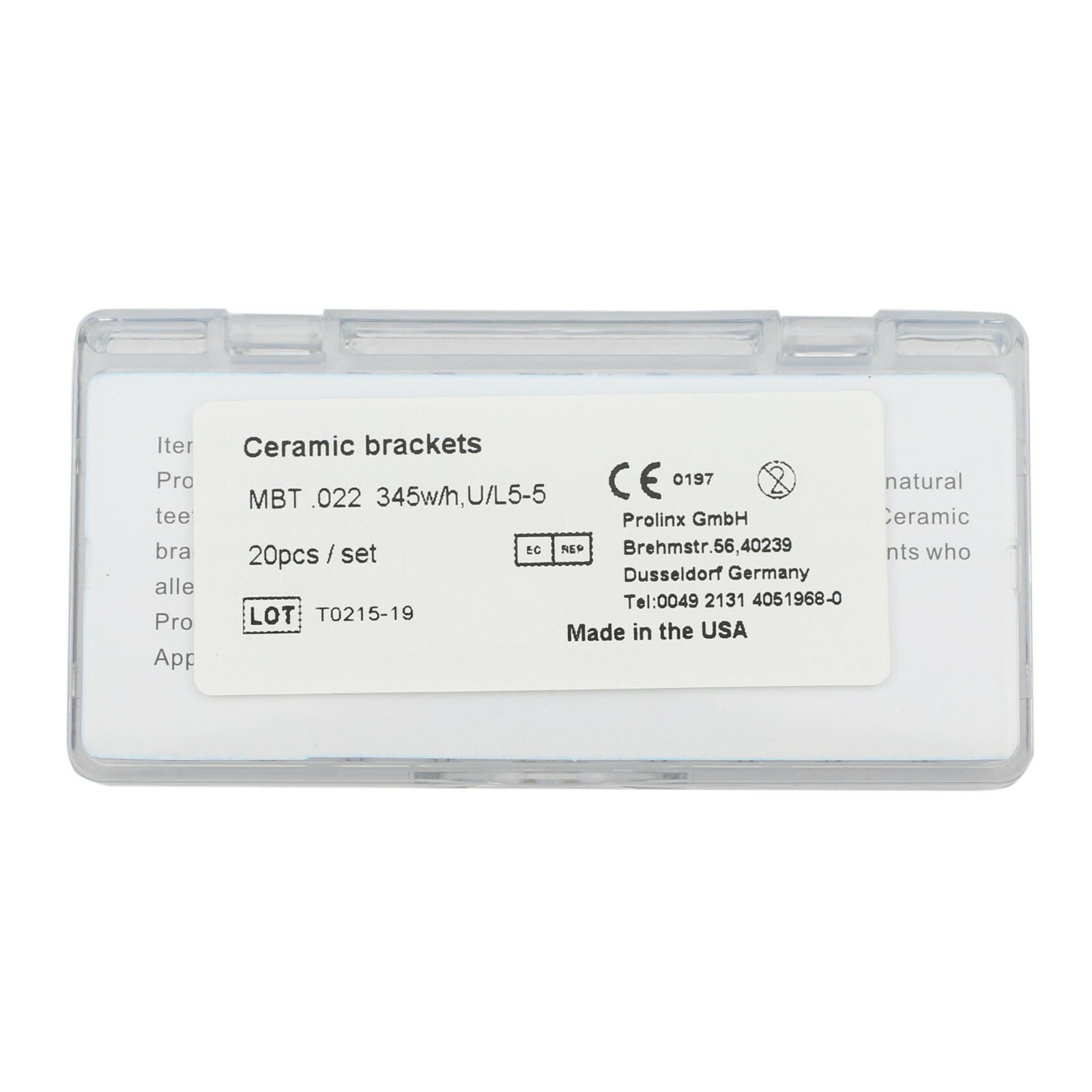 Orthodontic Aesthetic Bracket Ceramic Sapphire Clear Brace MBT 022 345W/H 5-5