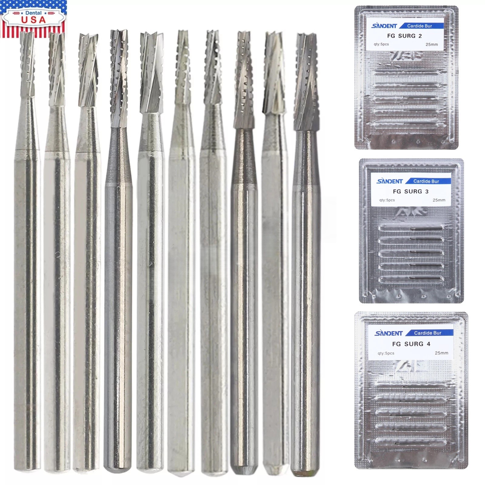 Dental FGOS Surgical Burs Long Carbide Burr 25mm FG SURG 557 702 Round 4 6