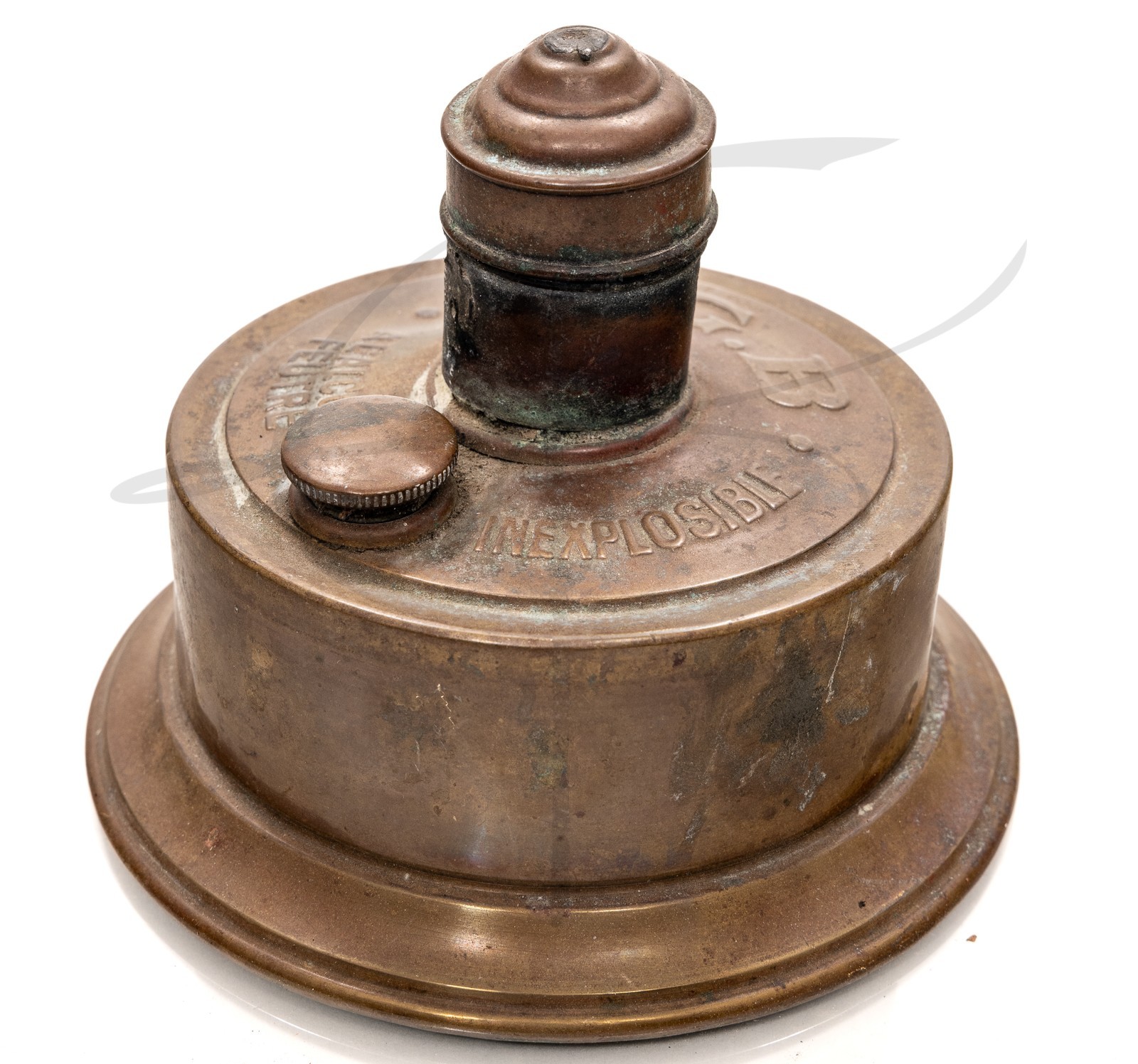 ANTIQUE ALALCOUL FEUTRE ALCOHOL LAMP C.G.B. FRANCE INEXPOLOSIBLE SAFE BRONZE