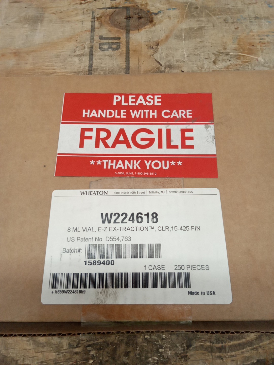 Wheaton W224618 8 ML Vial E-Z EX- Traction Clr 15-425 FIN Case Of 250