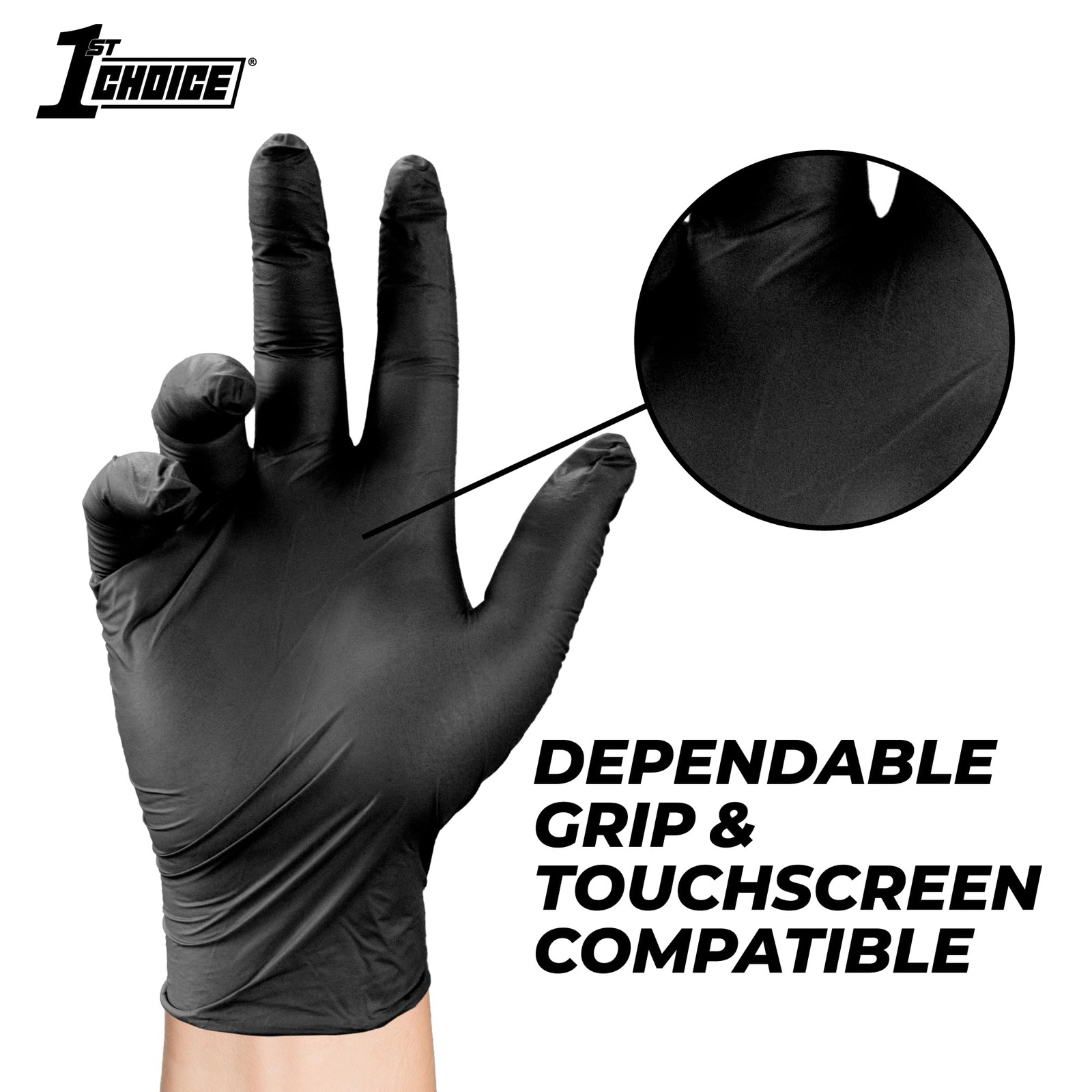 1st Choice Black Nitrile Gloves, Large, Box of 100, Disposable,