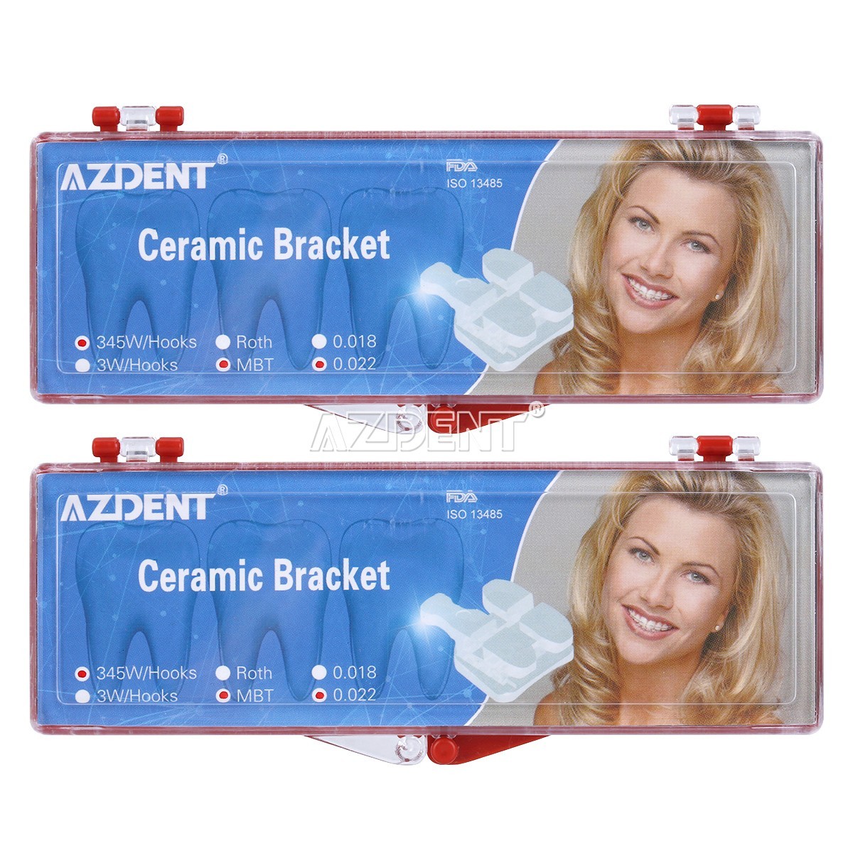10 Packs AZDENT Dental Orthodontic Ceramic Brackets Braces 5*5 MBT.022 Hooks 345