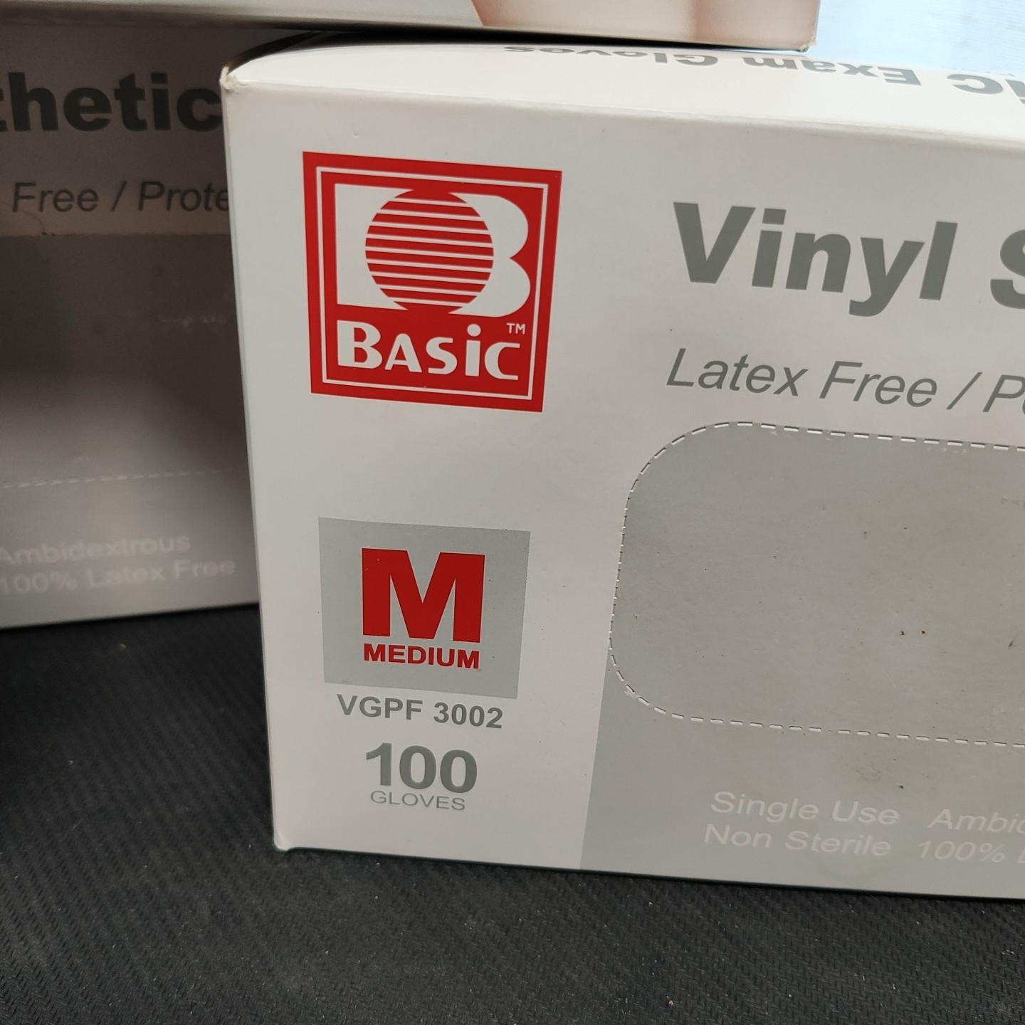 3 BoxesBasic Vinyl Synthetic Exam Gloves Sz Med 100 Gloves Per Box Ambidextrous